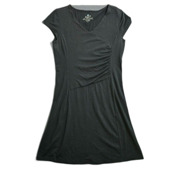 Kuhl Women S Black V Neck Short Sleeve Ruched Coolmax Midi Dress - Picture 1 of 12